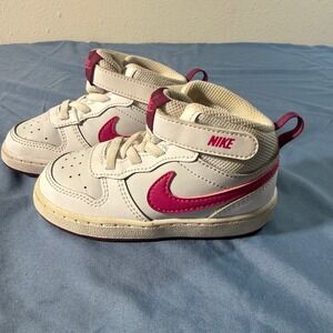 Nike Girls Toddler Shoes White Pink Hook Loop Sneakers Size 8C